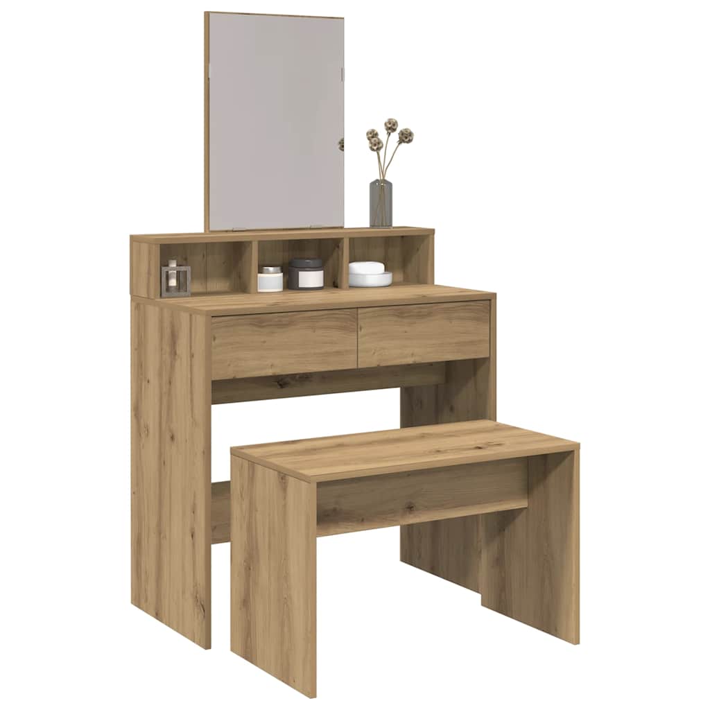 Vanity Stool Artisan Oak 70x35x45 cm Wood Material
