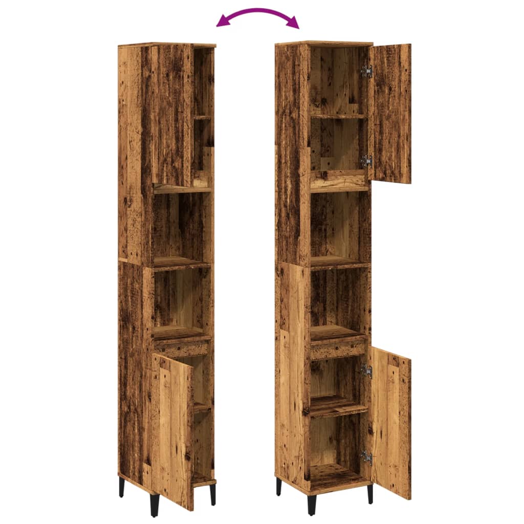 Bathroom cabinet old wood look 30x30x190 cm wood material