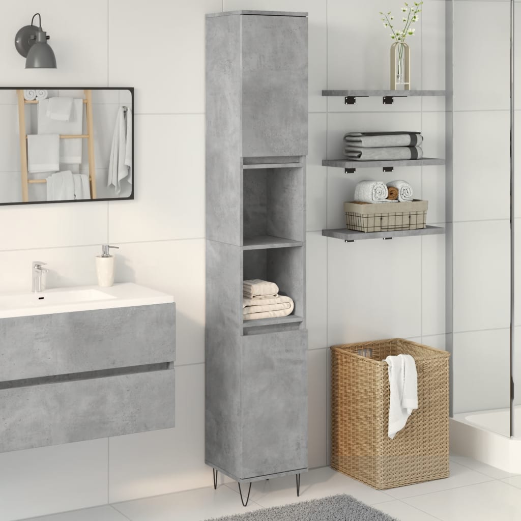 Bathroom cabinet concrete gray 30x30x190 cm made of wood
