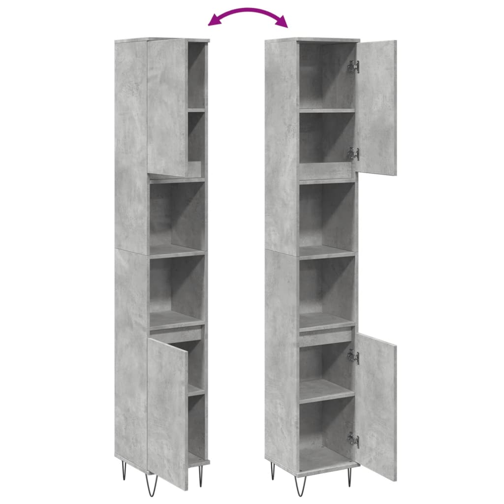 Bathroom cabinet concrete gray 30x30x190 cm made of wood