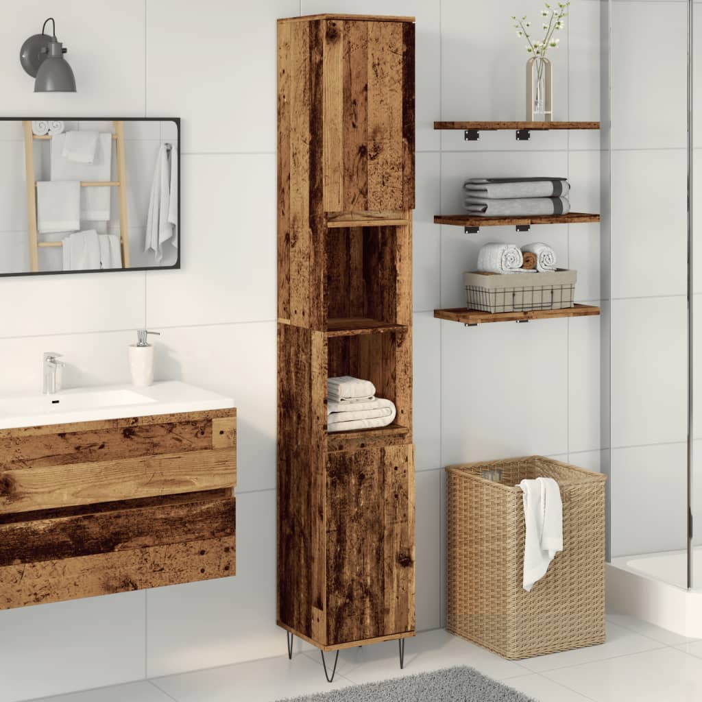 Bathroom cabinet old wood look 30x30x190 cm wood material