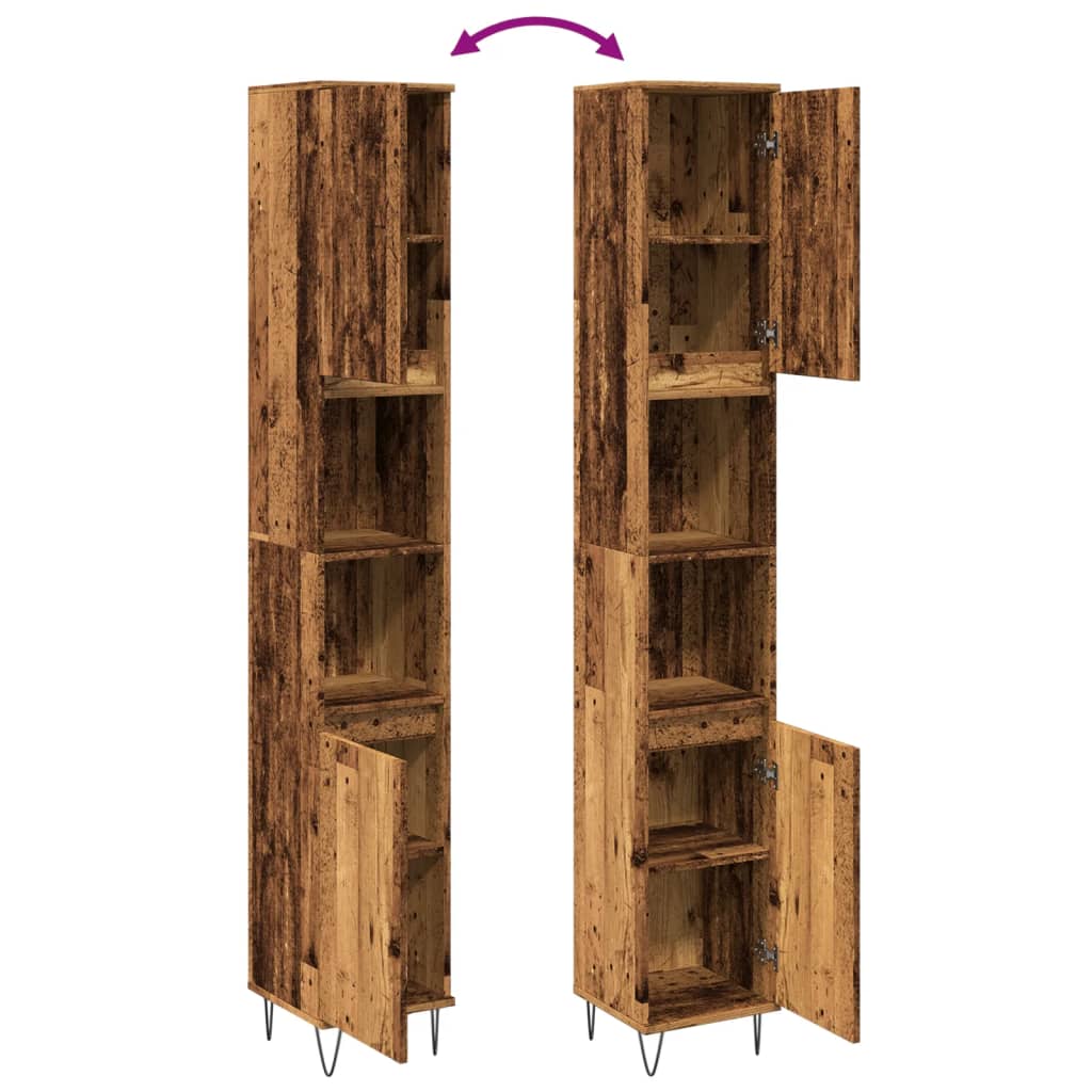 Bathroom cabinet old wood look 30x30x190 cm wood material