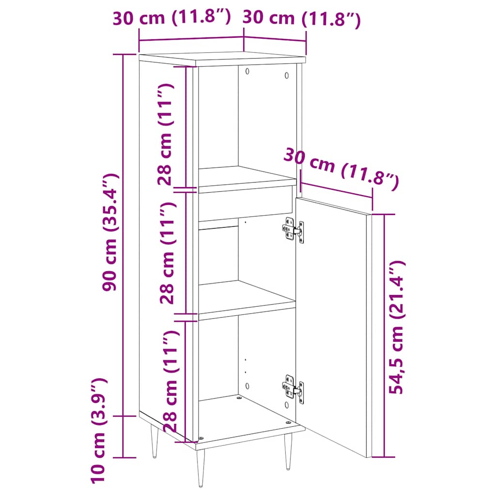 Badschrank Artisan-Eiche 30x30x100 cm Holzwerkstoff
