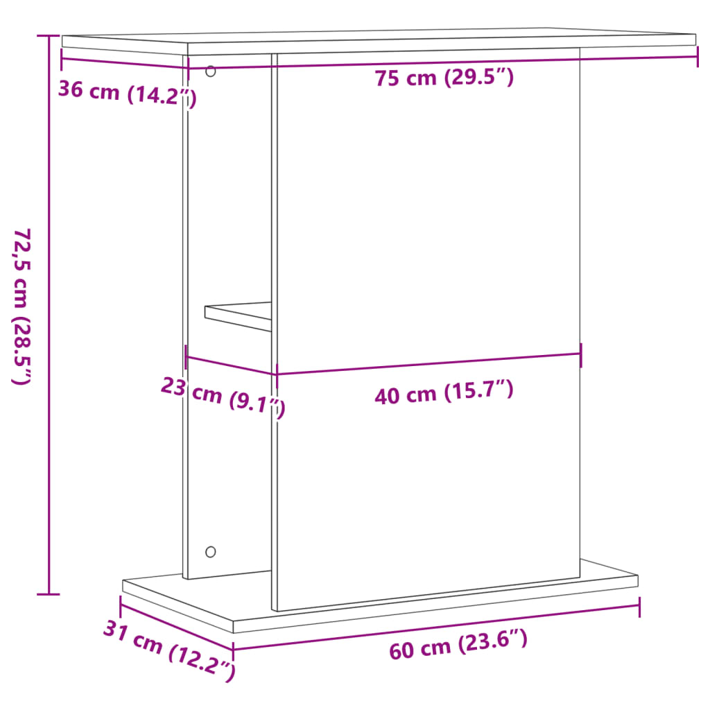 Aquarium Stand Artisan Oak 36x75x72.5 cm Wood Material
