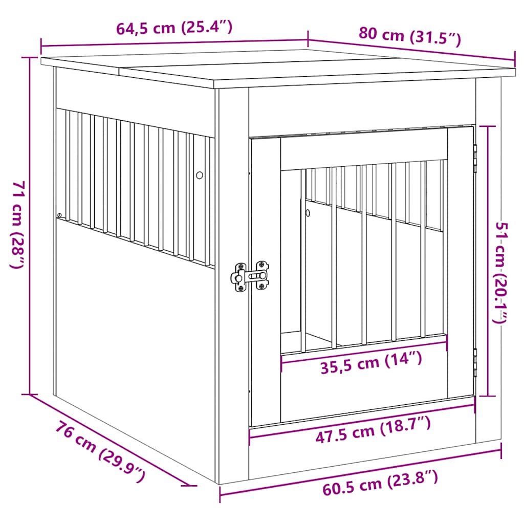Dog cage in Artisan Oak furniture style 64.5x80x71 cm