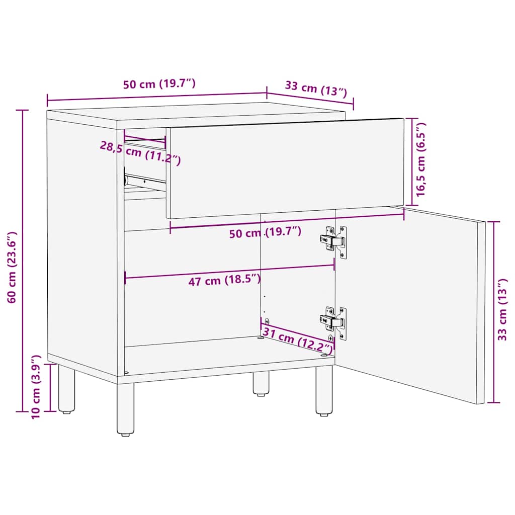 Nachttisch Braun 50 x 33 x 60 cm Akazie Massivholz