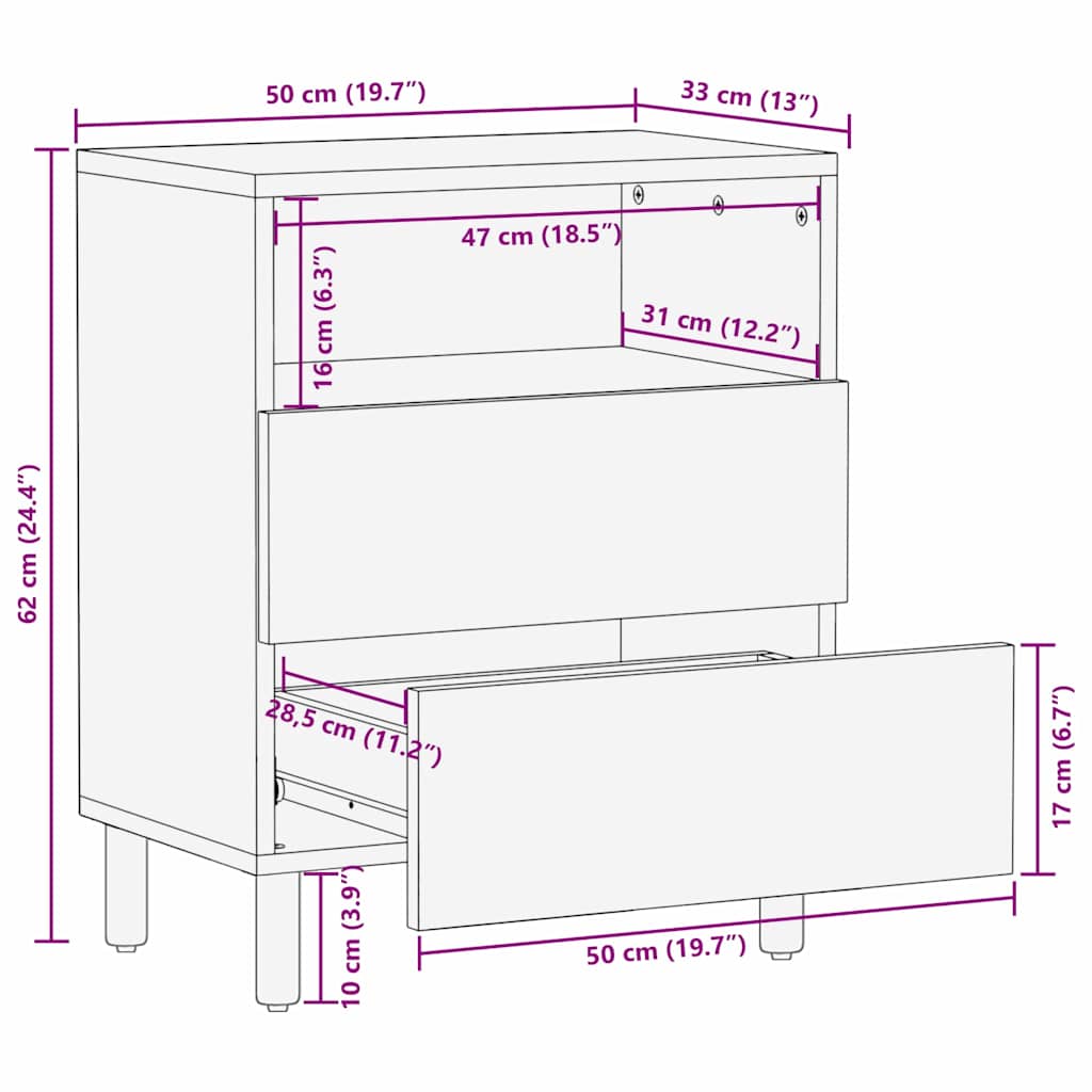 Nachttisch Braun 50 x 33 x 62 cm Akazie Massivholz