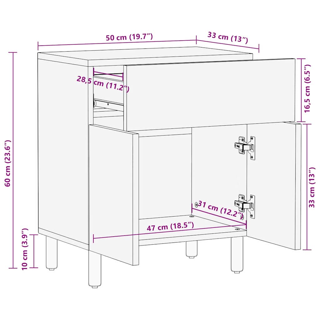 Nachttisch Braun 50 x 33 x 60 cm Akazie Massivholz
