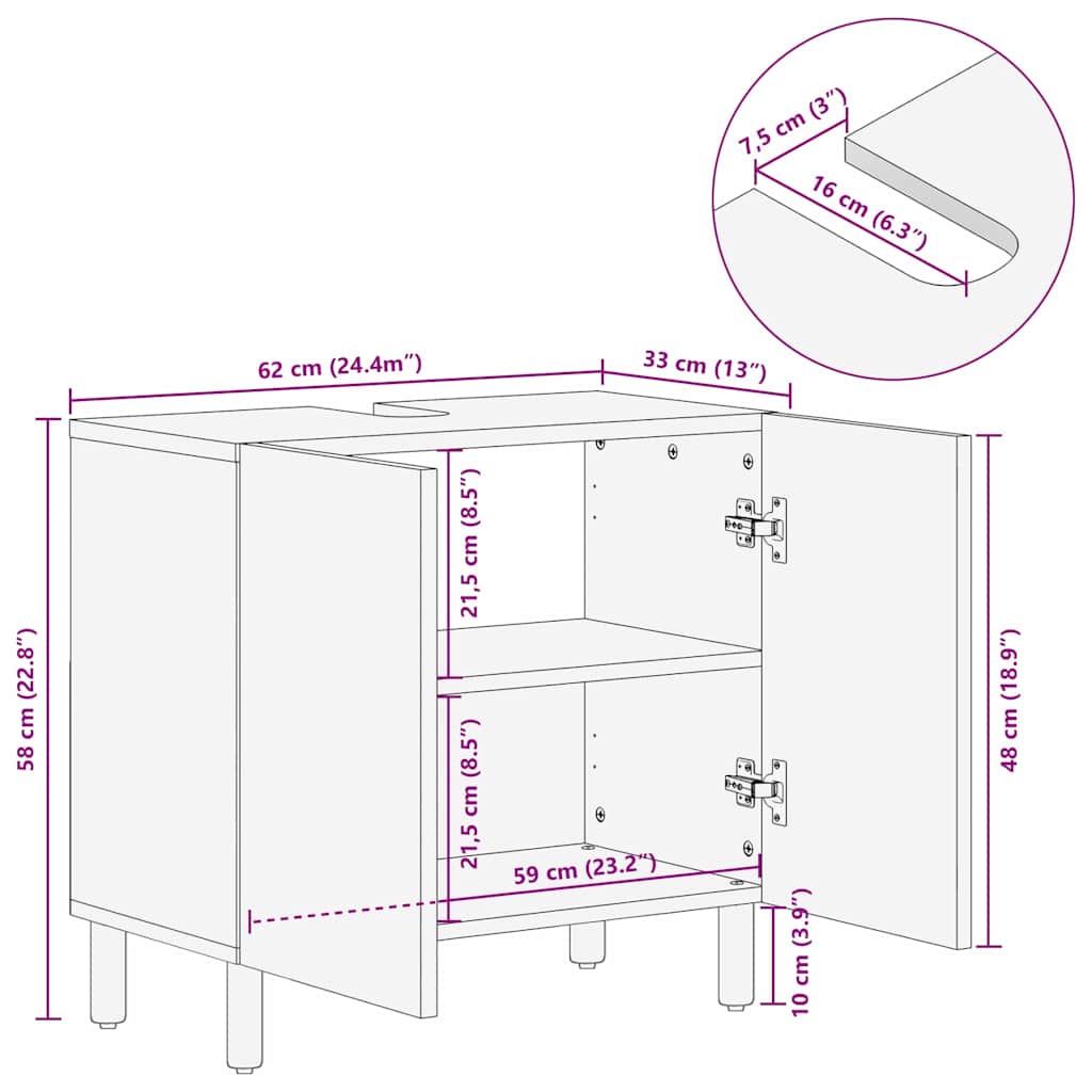 Waschbeckenschrank Braun 62 x 33 x 58 cm Massivholz Akazie