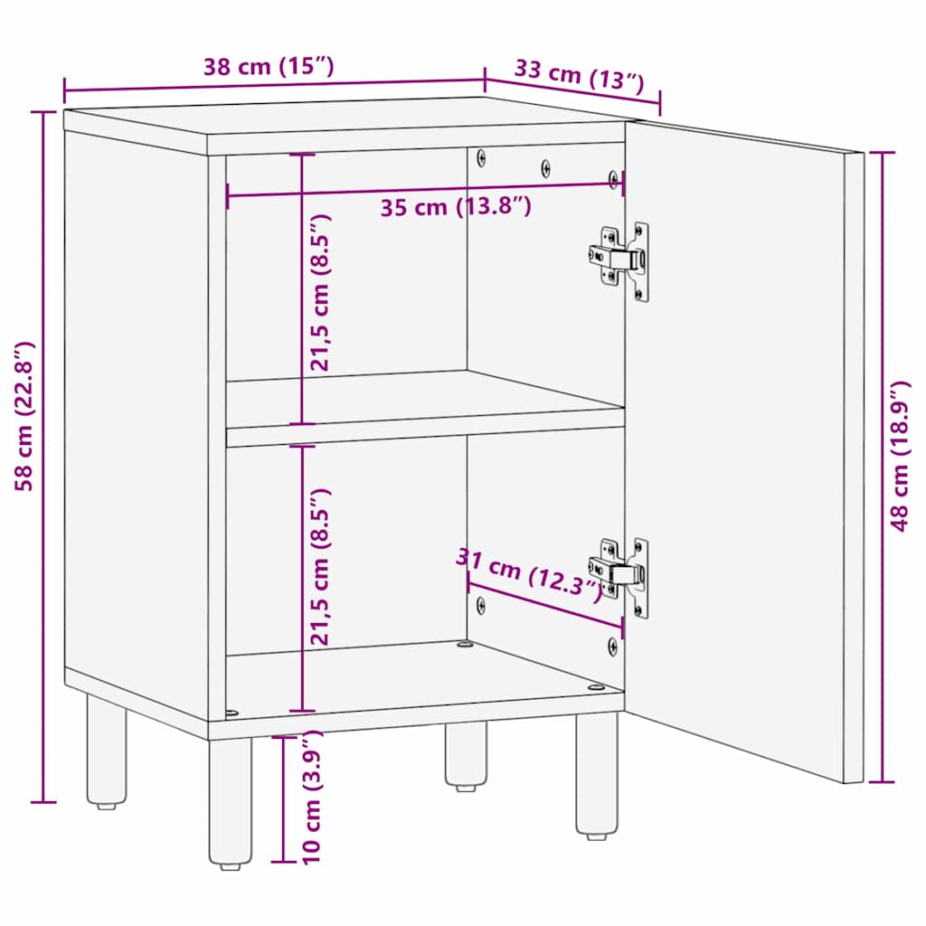 Badschrank mit Regal Braun 38 x 33.5 x 58 cm Massivholz Akazie