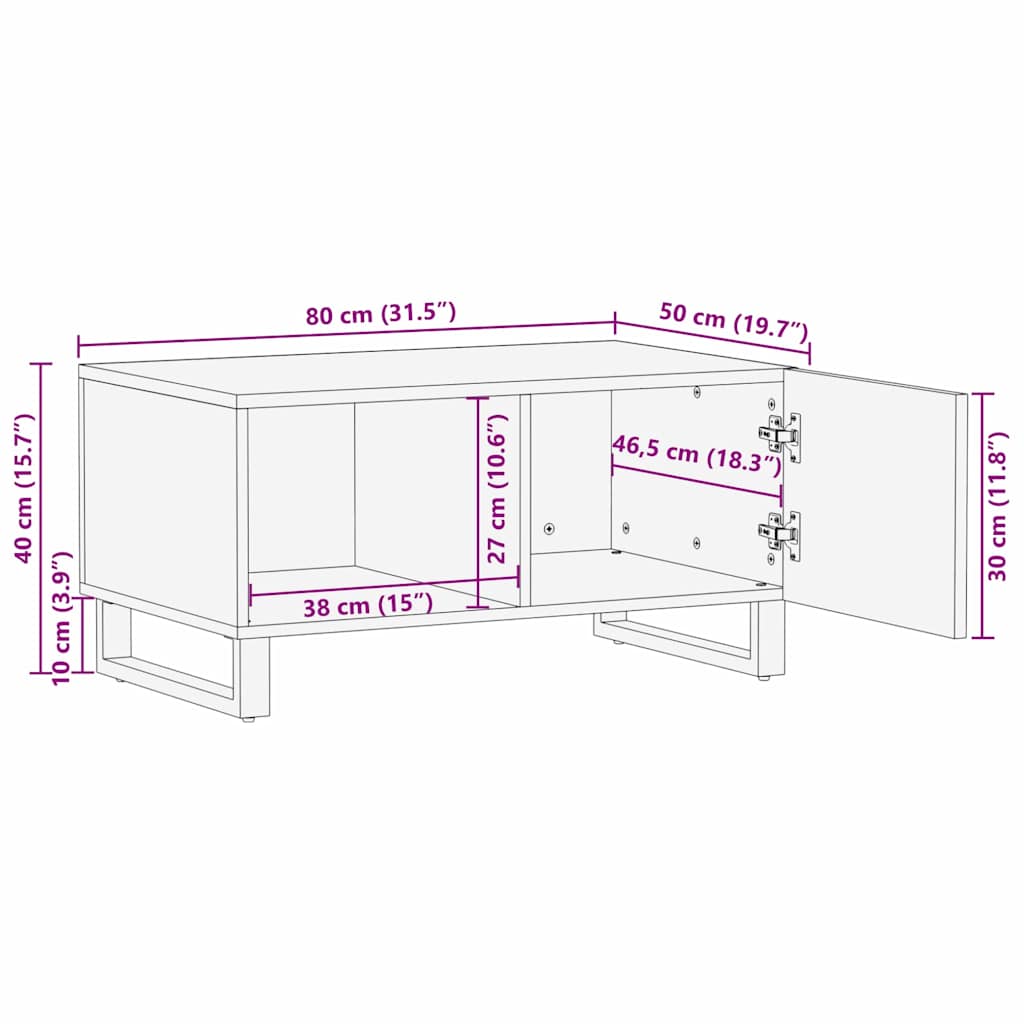 Couchtisch Braun 80 x 50 x 40 cm massives Mangoholz