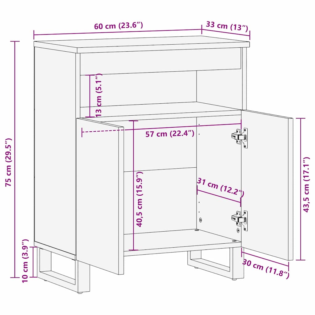 Sideboard Braun 60 x 33 x 75 cm massives Mangoholz
