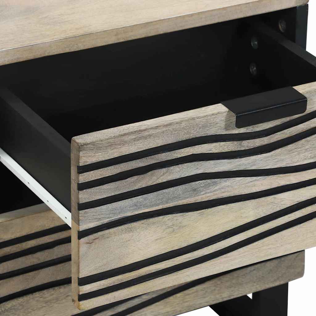 Nachttisch Weiß und Schwarz 40 x 33 x 46 cm massives Mangoholz