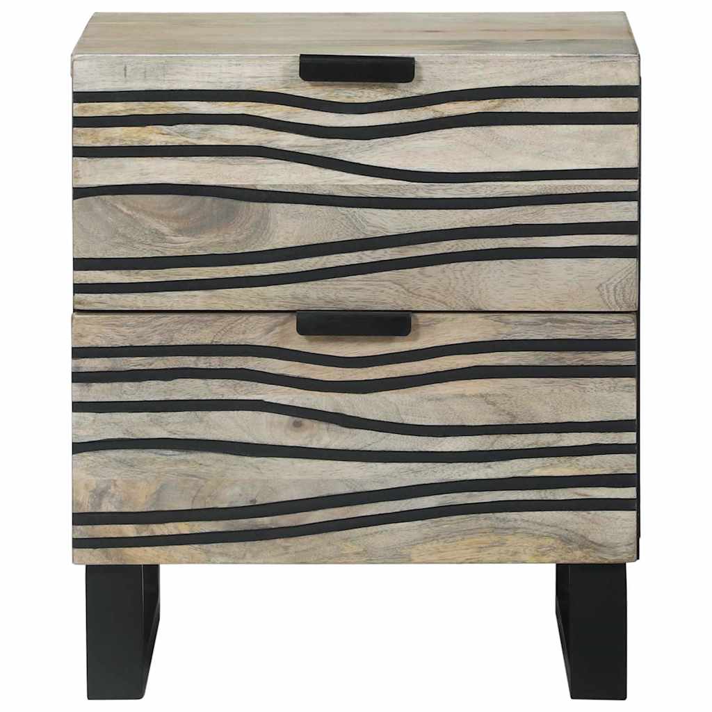 Nachttisch Weiß und Schwarz 40 x 33 x 46 cm massives Mangoholz