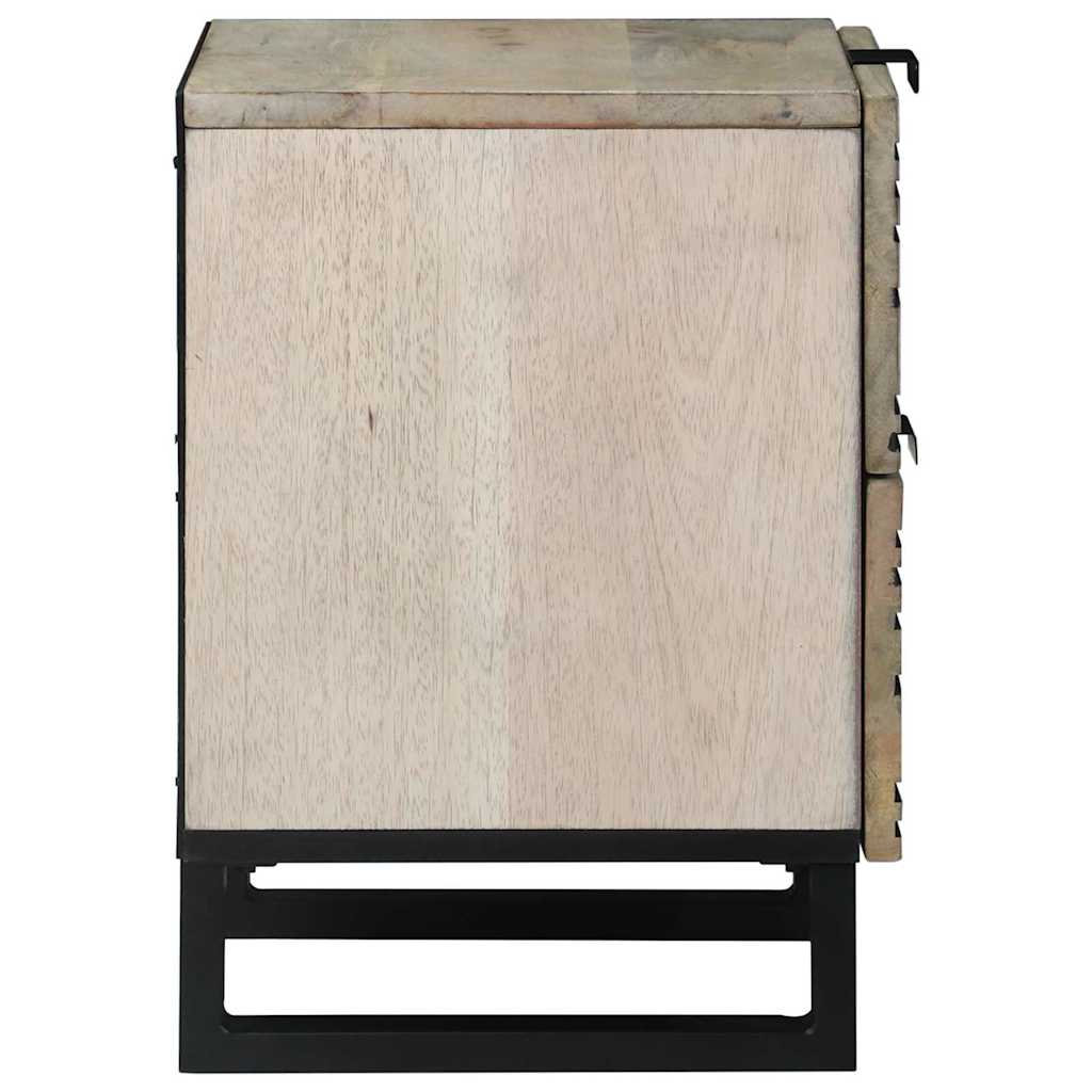 Nachttisch Weiß und Schwarz 40 x 33 x 46 cm massives Mangoholz