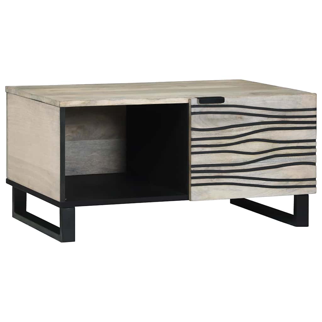 Couchtisch Weiß, Schwarz 80 x 50 x 40 cm massives Mangoholz