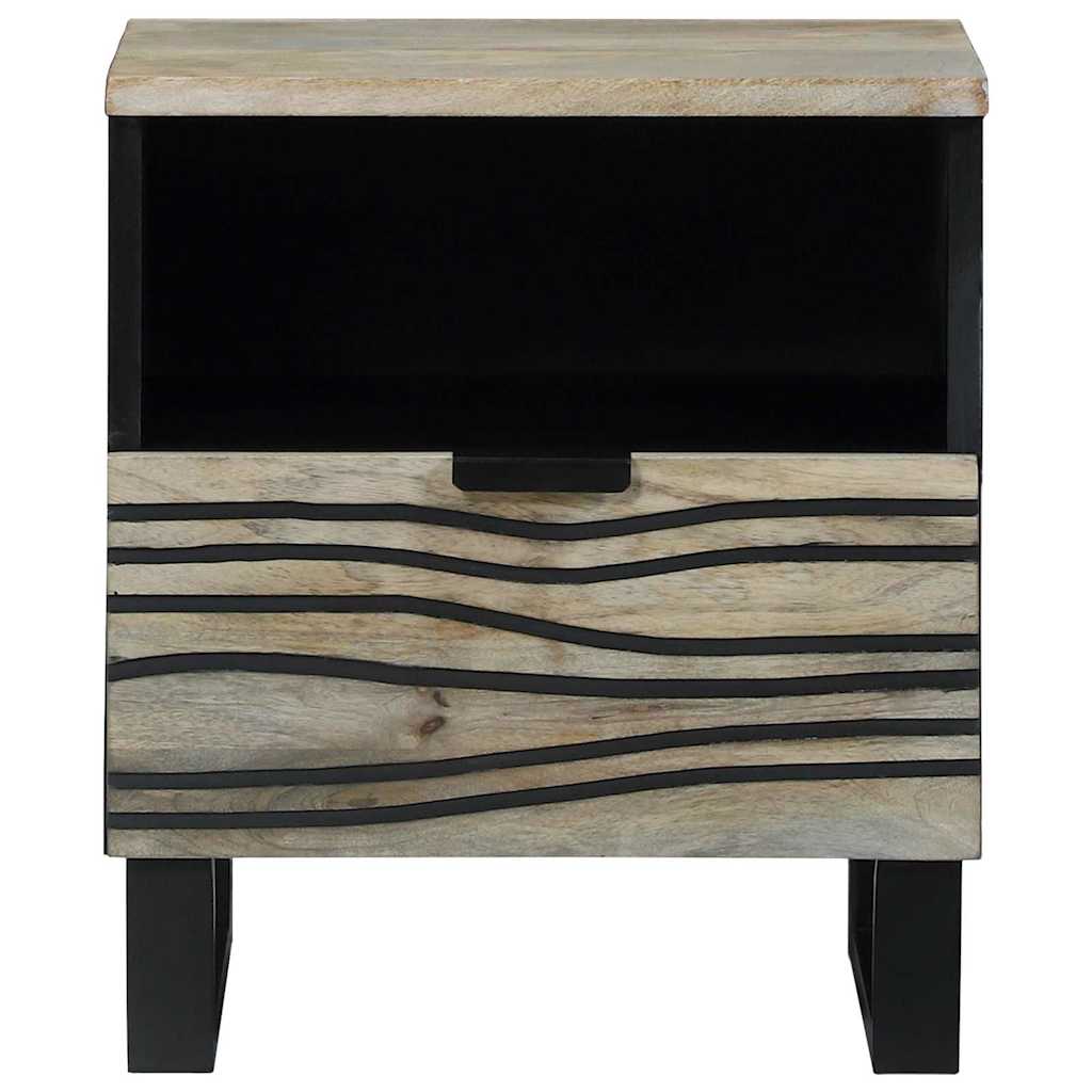 Nachttisch Weiß und Schwarz 40 x 33 x 46 cm massives Mangoholz