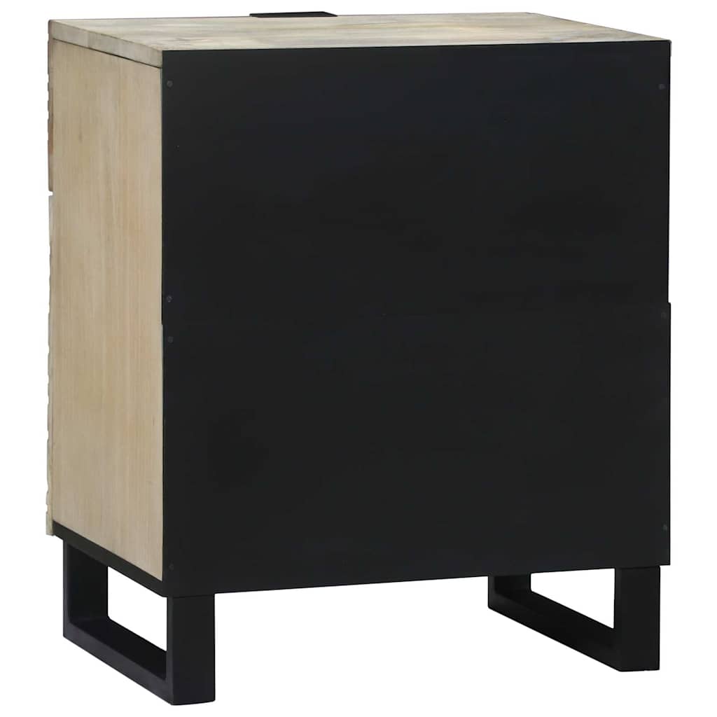 Nachttisch Weiß und Schwarz 50 x 33 x 60 cm massives Mangoholz