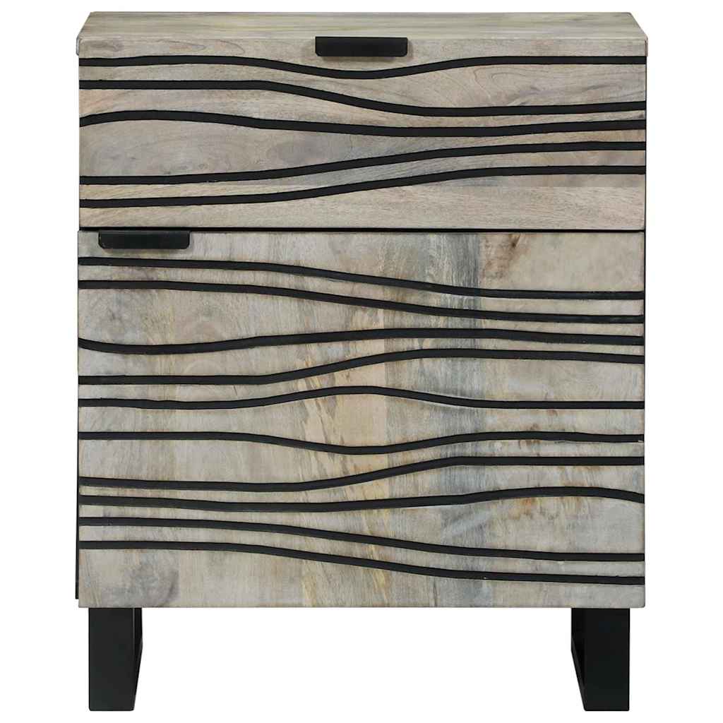 Nachttisch Weiß und Schwarz 50 x 33 x 60 cm massives Mangoholz