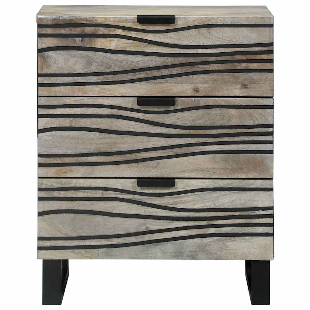 Nachttisch Weiß und Schwarz 50 x 33 x 60 cm massives Mangoholz