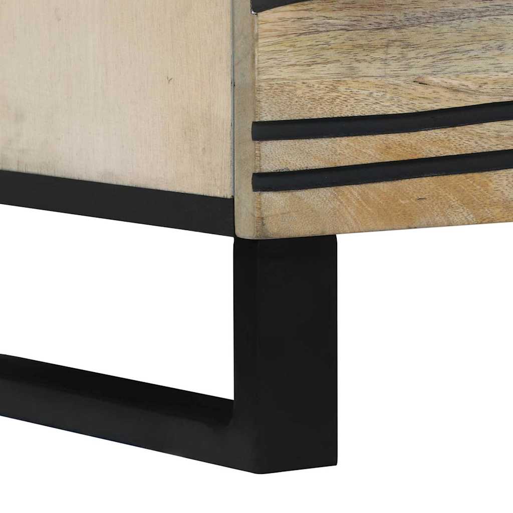 Nachttisch Weiß und Schwarz 50 x 33 x 60 cm massives Mangoholz
