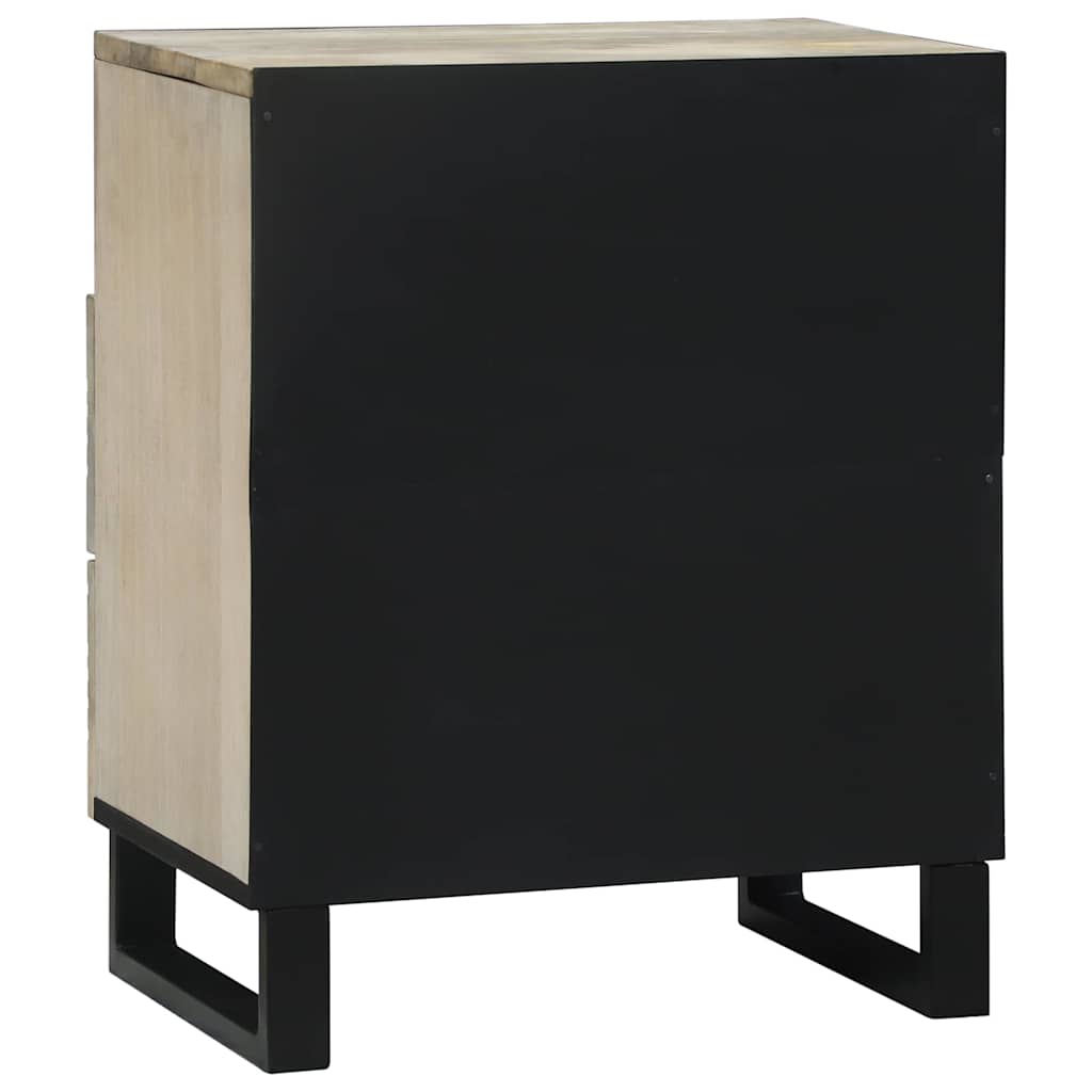 Nachttisch Weiß und Schwarz 50 x 33 x 60 cm massives Mangoholz
