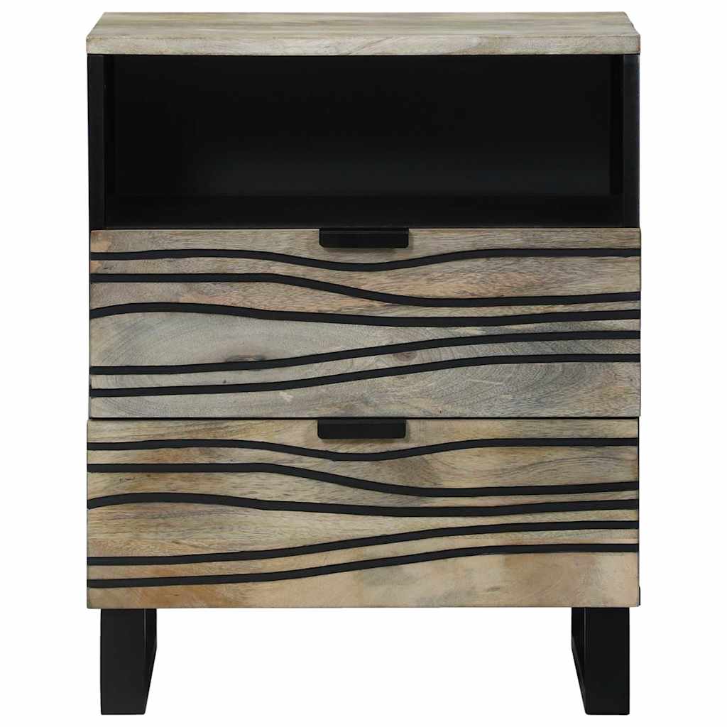 Nachttisch Weiß und Schwarz 50 x 33 x 60 cm massives Mangoholz