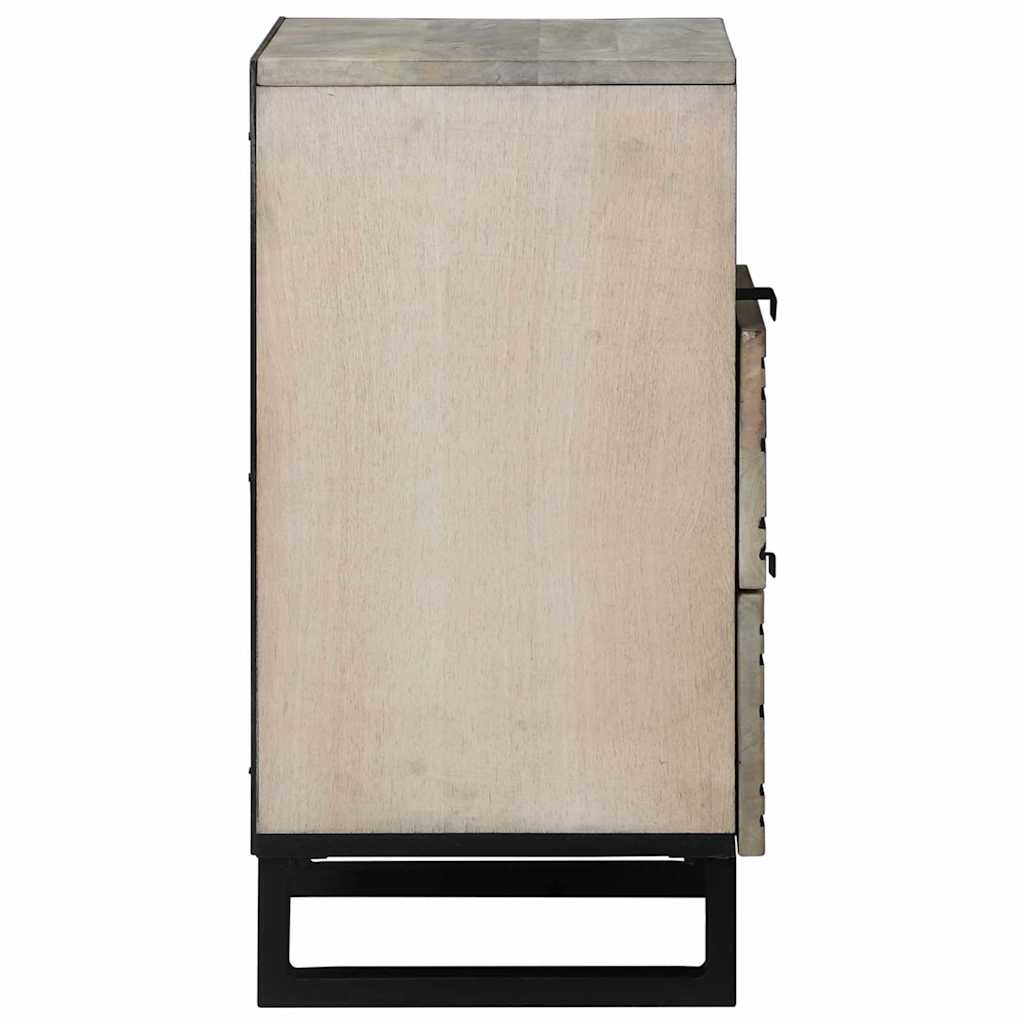 Nachttisch Weiß und Schwarz 50 x 33 x 60 cm massives Mangoholz