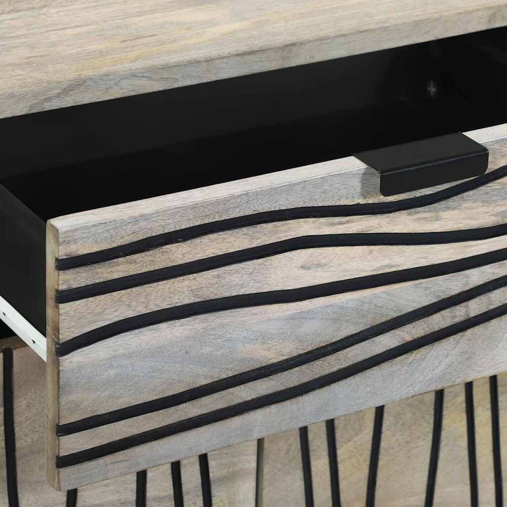 Nachttisch Weiß und Schwarz 50 x 33 x 60 cm massives Mangoholz