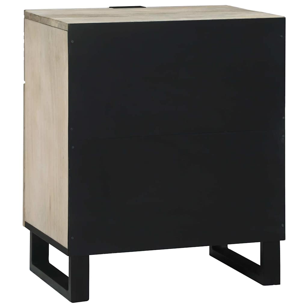 Nachttisch Weiß und Schwarz 50 x 33 x 60 cm massives Mangoholz