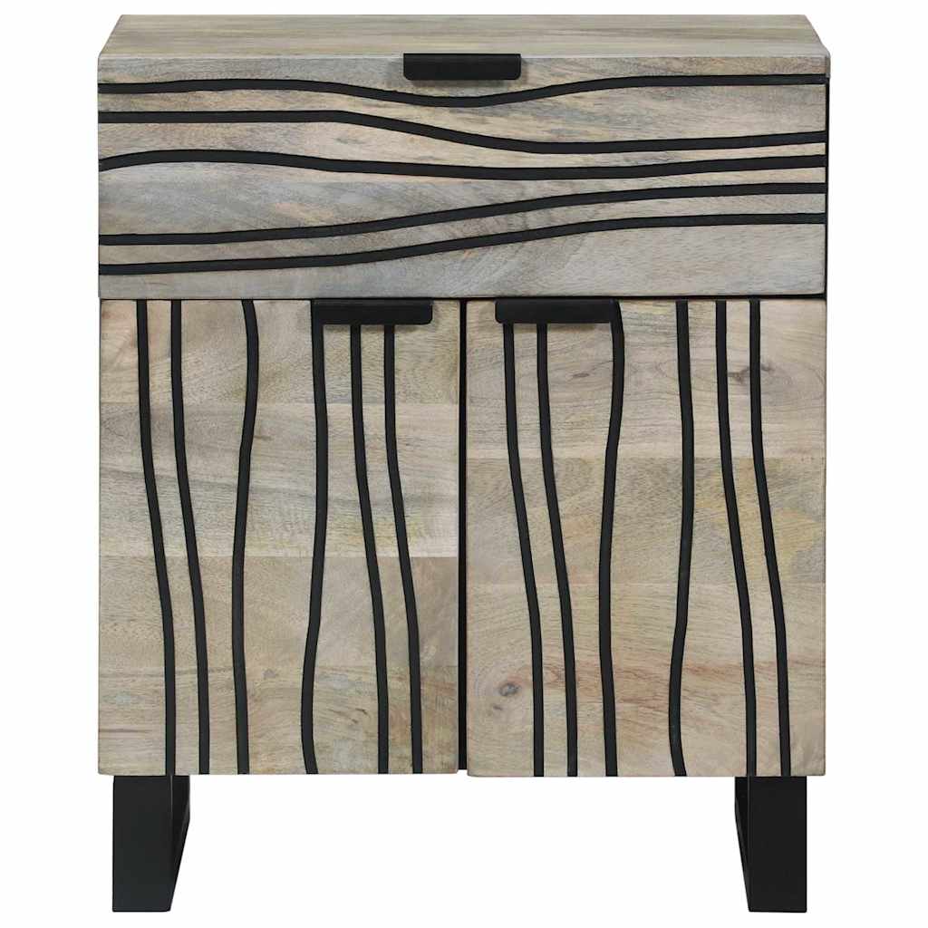Nachttisch Weiß und Schwarz 50 x 33 x 60 cm massives Mangoholz