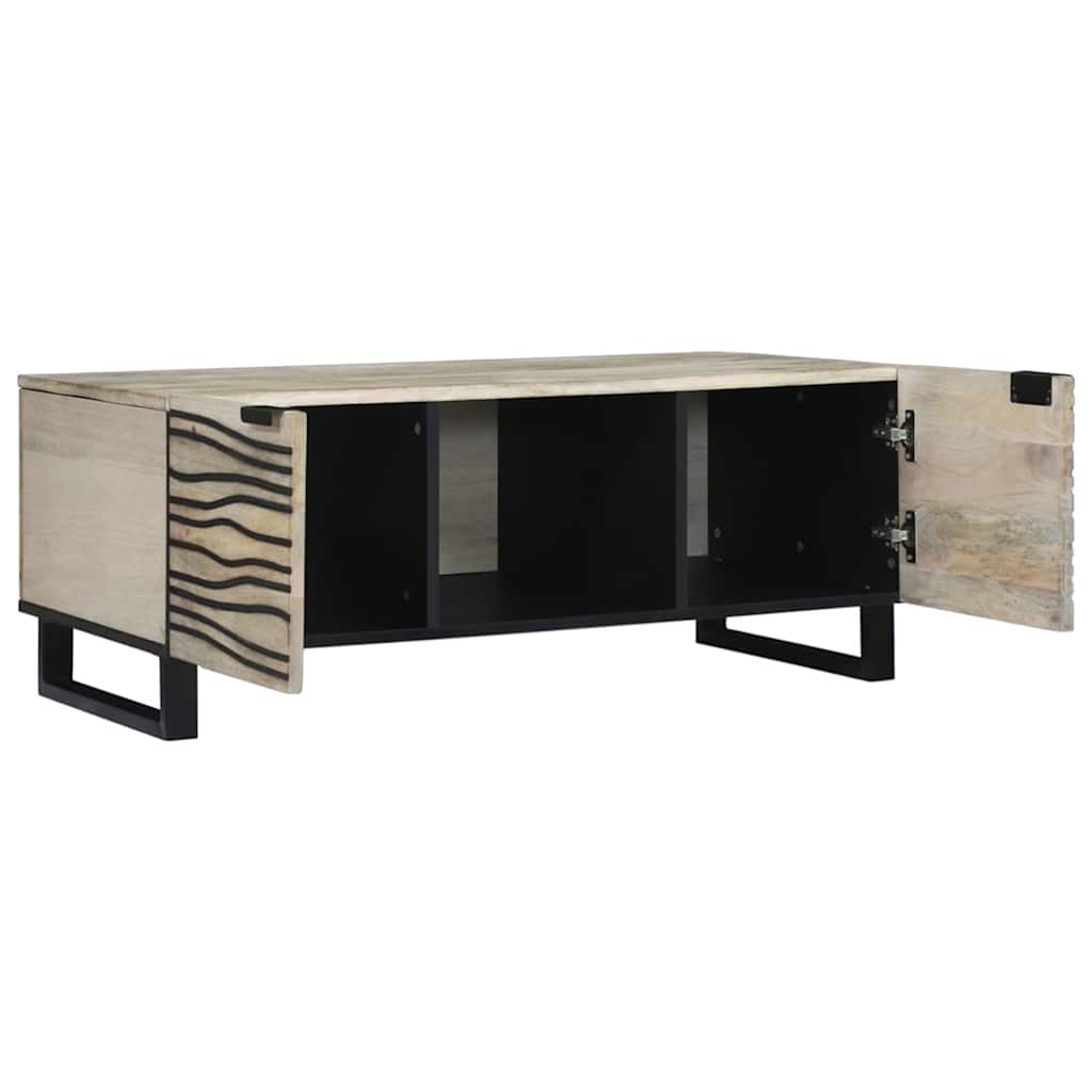 Couchtisch Weiß, Schwarz 100 x 54 x 40 cm massives Mangoholz
