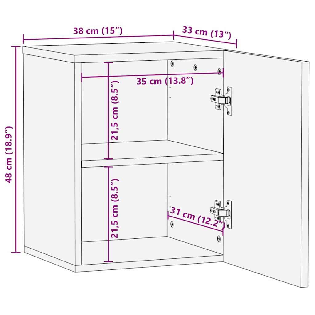 Spülenschrank mit Regal Wandmontiert Braun 38 x 33,5 x 48 cm