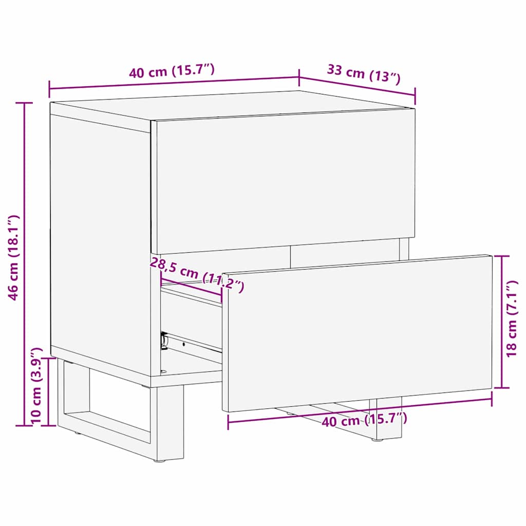 Nachttisch Walnuss 40 x 33 x 46 cm massives Mangoholz