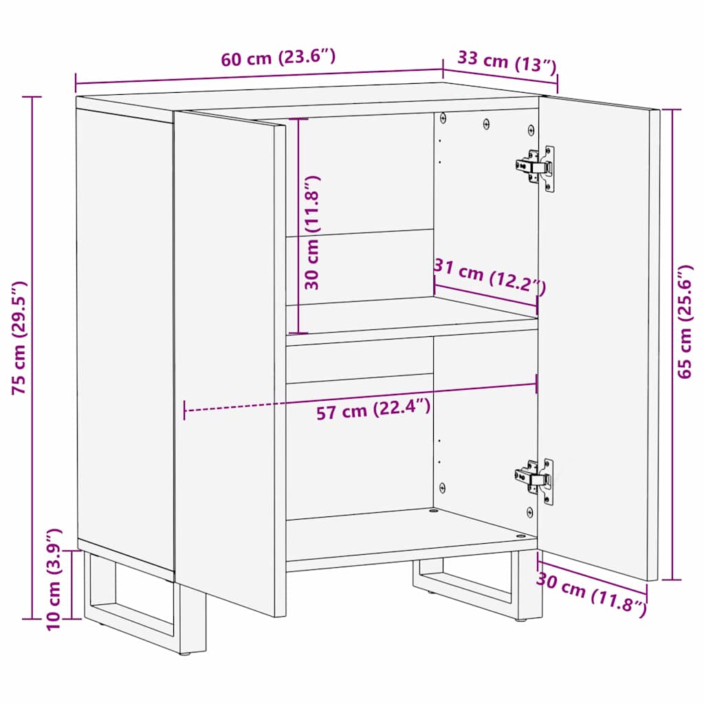 Sideboard Braun 60 x 33.5 x 75 cm Massivholz Mango