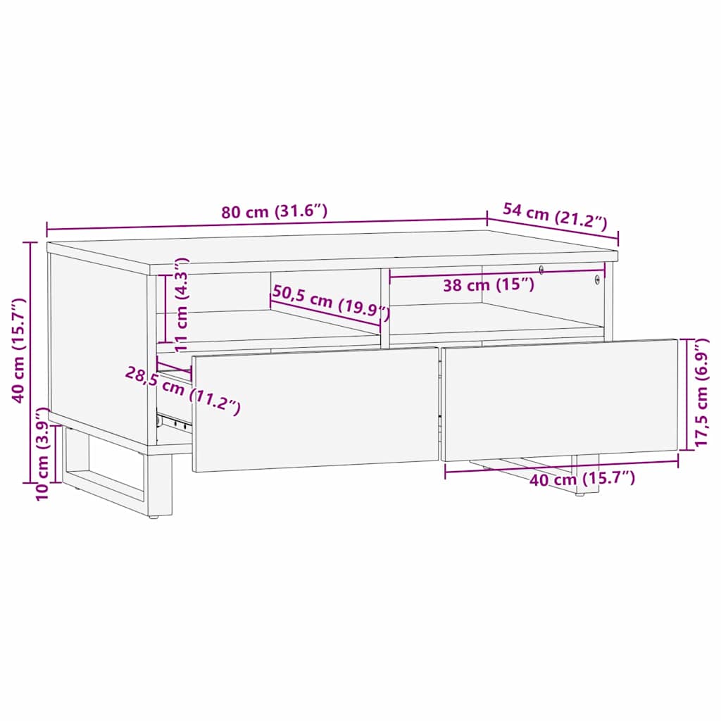 Couchtisch with Drawer Braun und Schwarz 80 x 54 x 40 cm