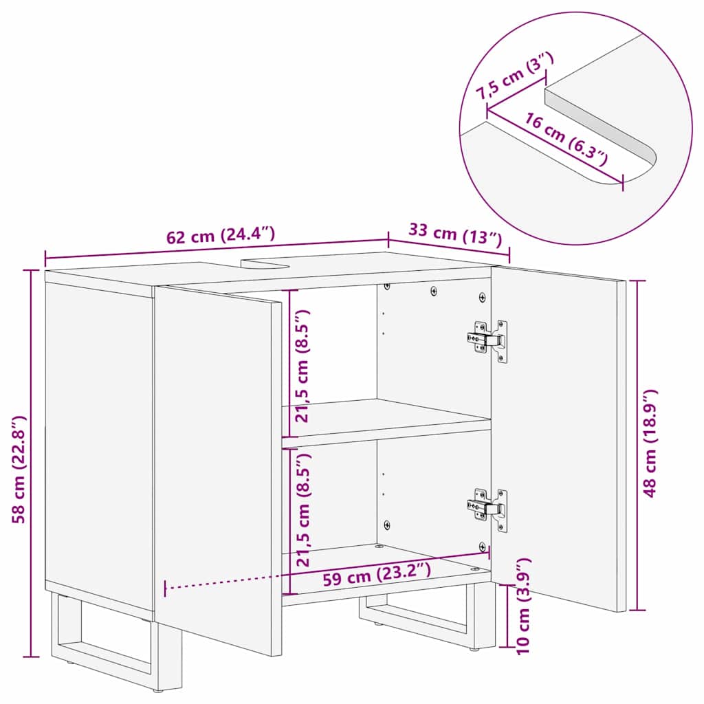 Waschbeckenschrank mit Regal Braun, Schwarz 62 x 33 x 58 cm