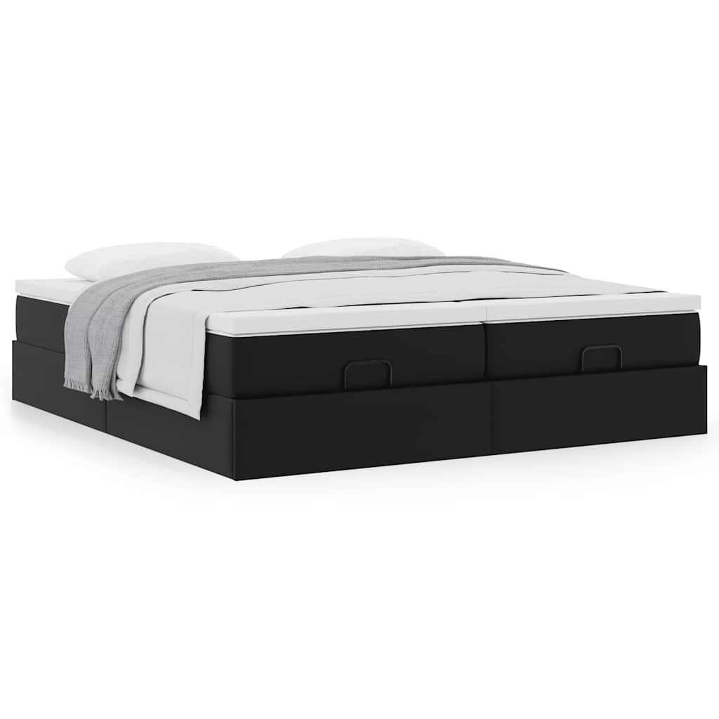 Ottoman-Bett mit Matratzen Schwarz 180x200 cm Kunstleder