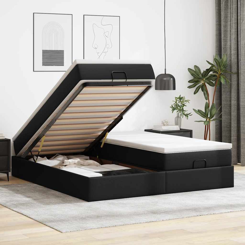 Ottoman-Bett mit Matratzen Schwarz 180x200 cm Kunstleder