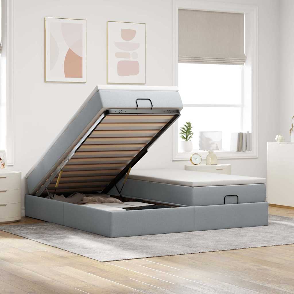 Ottoman-Bett mit Matratzen Hellgrau 180x200 cm Stoff