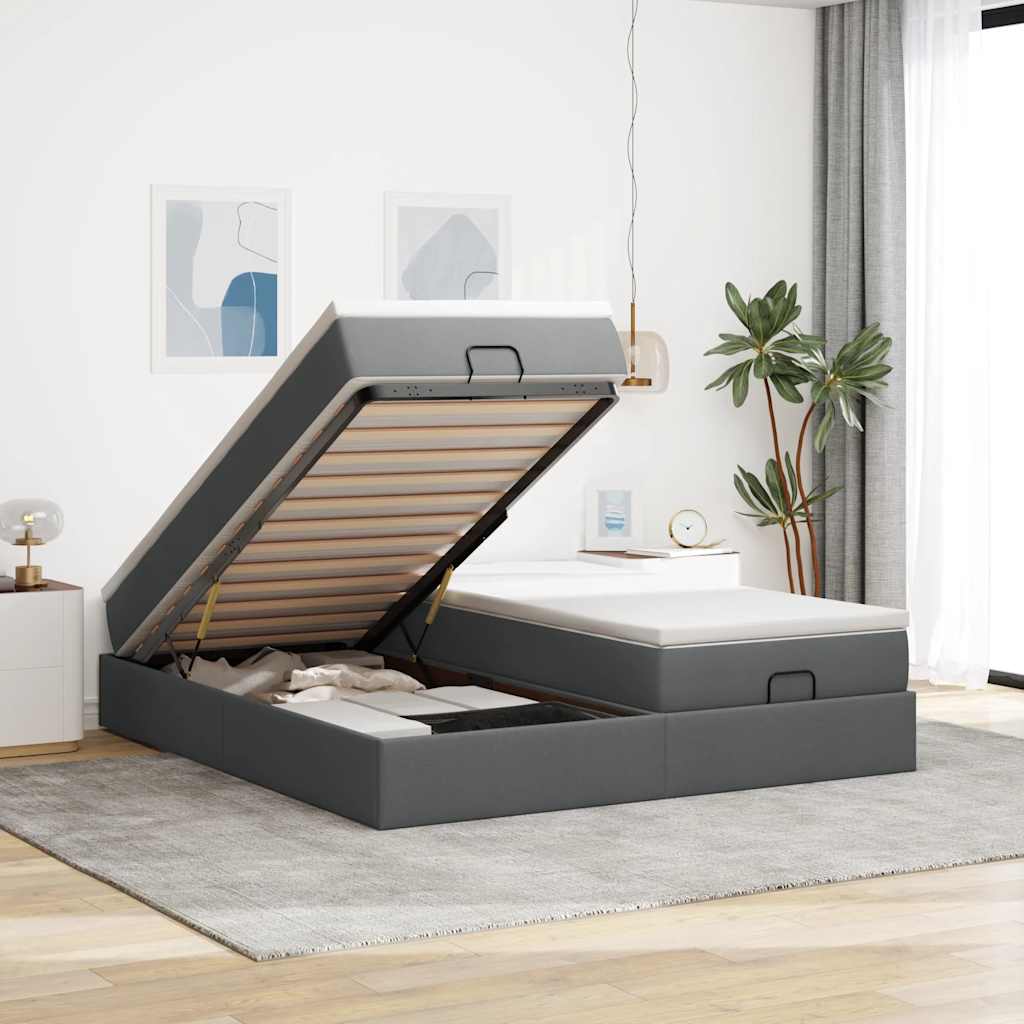 Ottoman-Bett mit Matratzen Dunkelgrau 180x200 cm Stoff