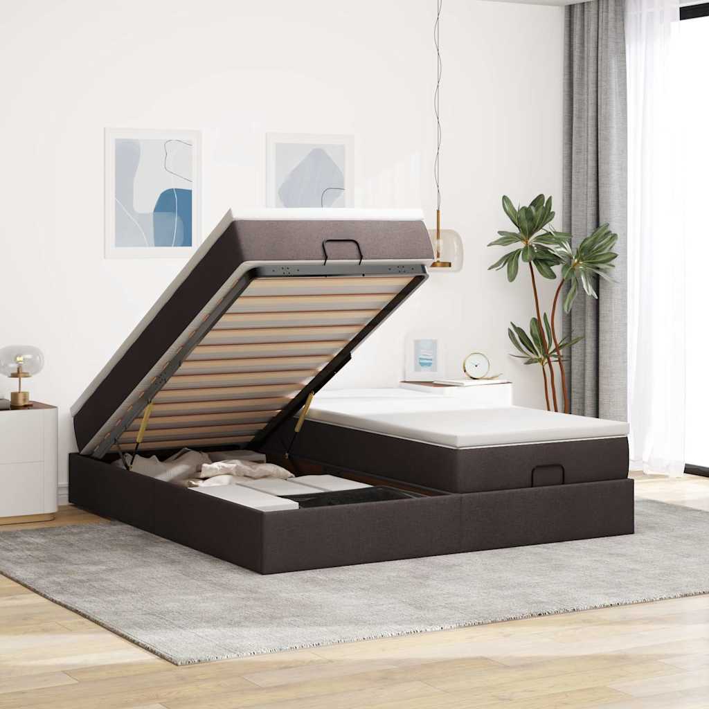 Ottoman-Bett mit Matratzen Dunkelbraun 180x200 cm Stoff