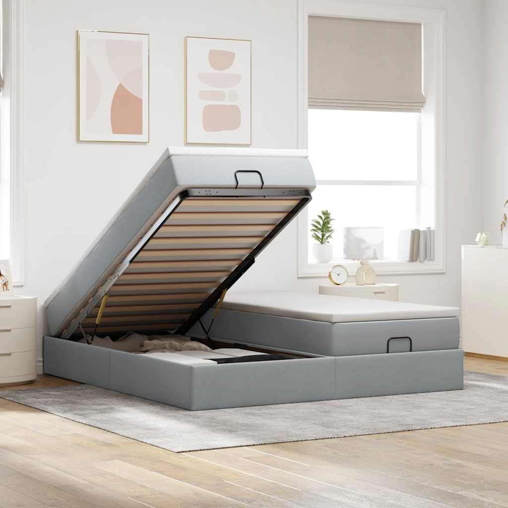 Ottoman-Bett mit Matratzen Hellgrau 200x200 cm Stoff