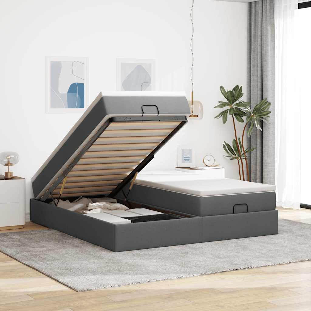 Ottoman-Bett mit Matratzen Dunkelgrau 200x200 cm Stoff