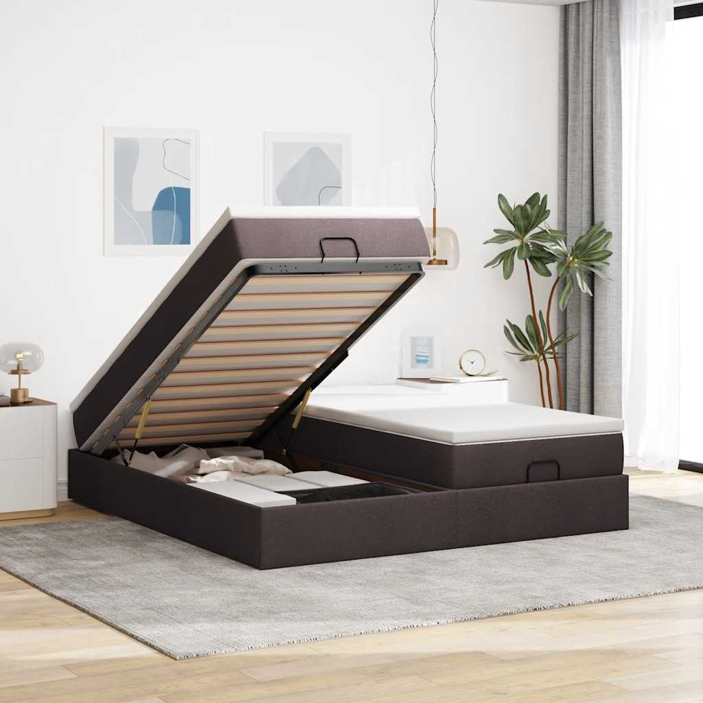 Ottoman-Bett mit Matratzen Dunkelbraun 200x200 cm Stoff