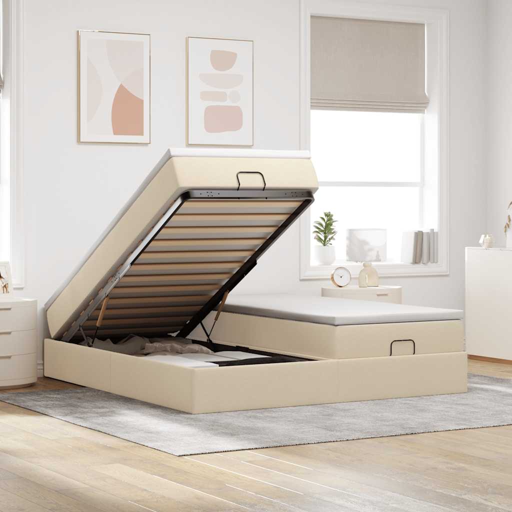 Ottoman-Bett mit Matratzen Creme 200x200 cm Stoff