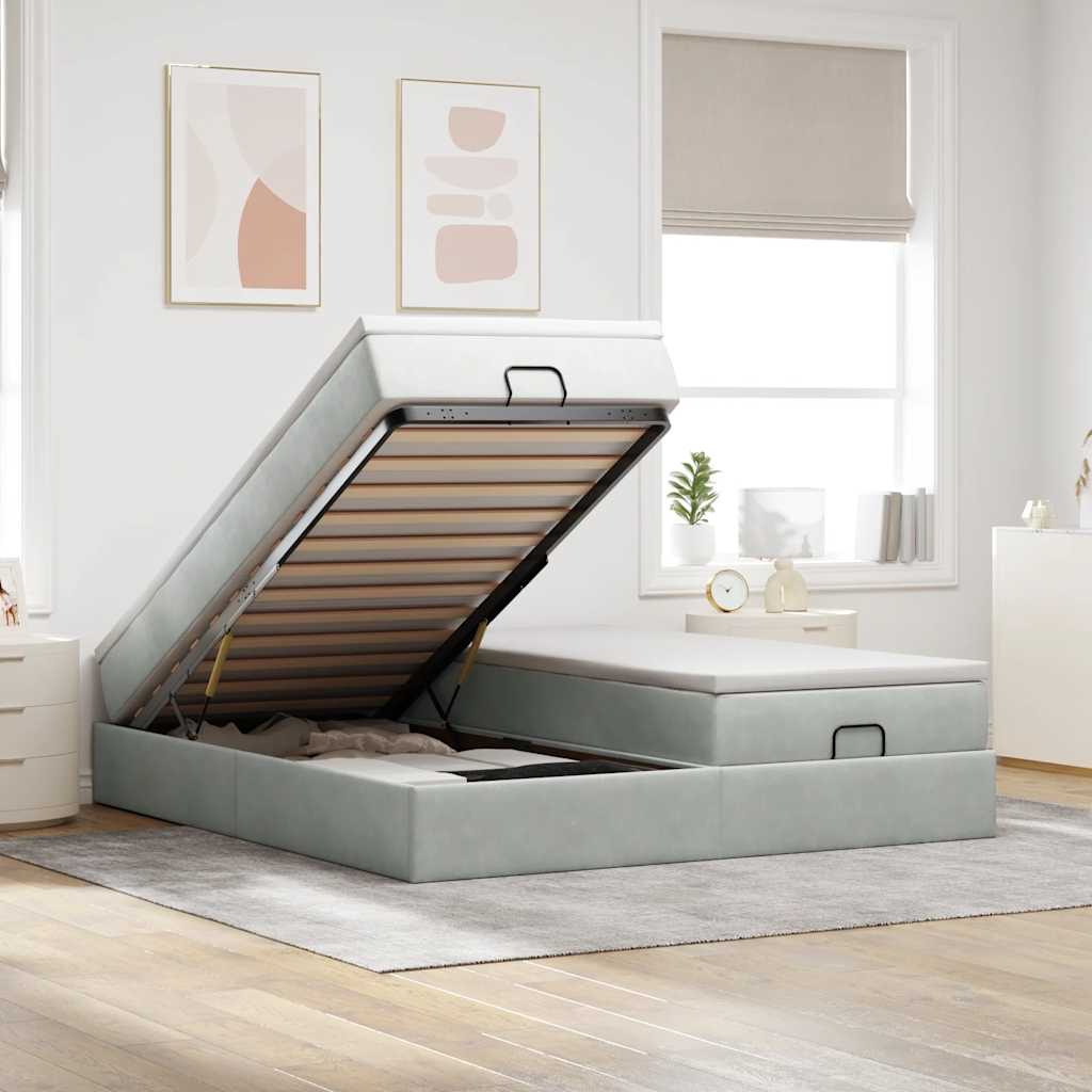 Ottoman-Bett mit Matratzen Hellgrau 180x200 cm Samt
