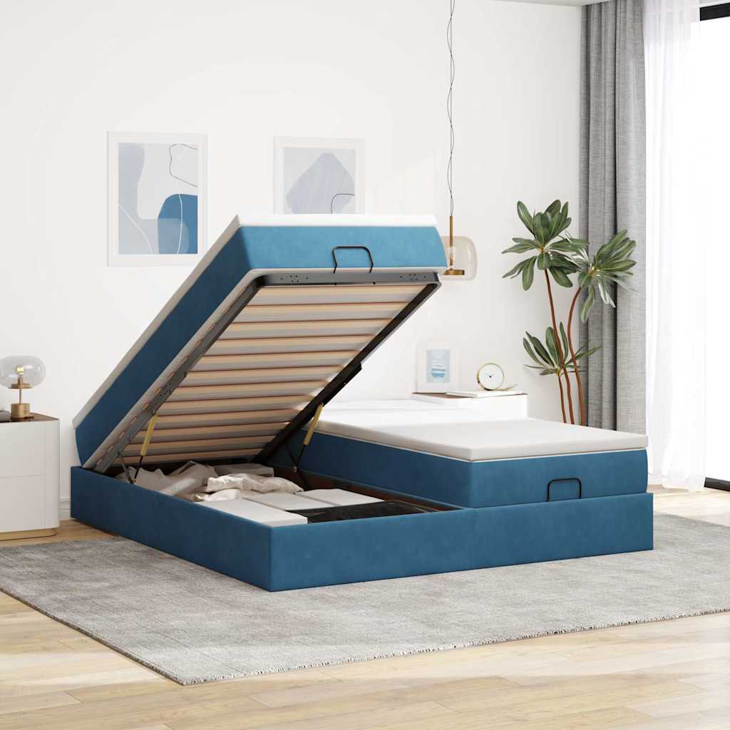 Ottoman-Bett mit Matratzen Dunkelblau 180x200 cm Samt