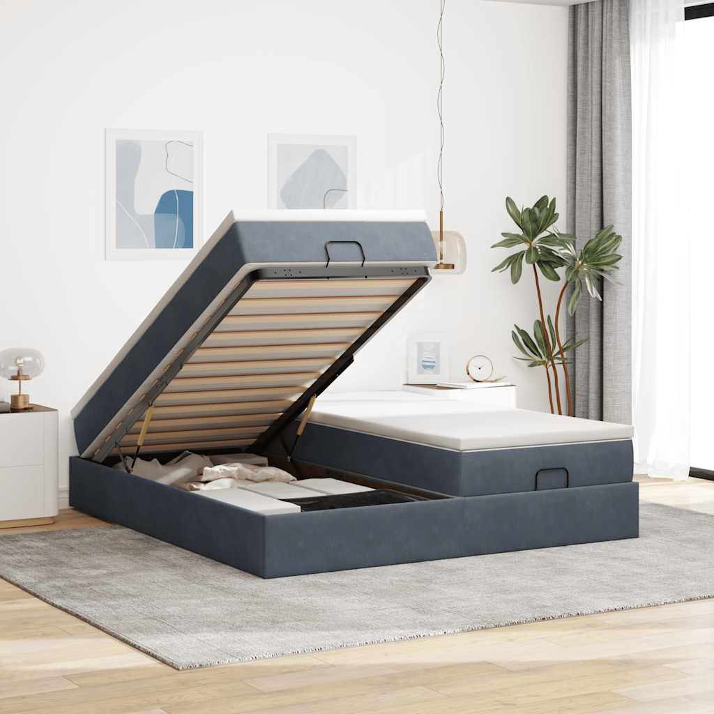Ottoman-Bett mit Matratzen Dunkelgrau 200x200 cm Samt