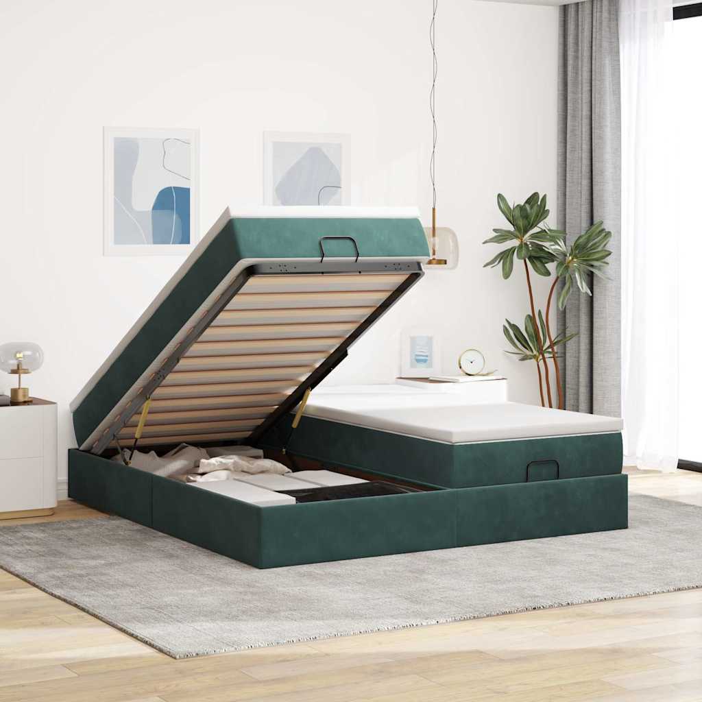 Ottoman-Bett mit Matratzen Dunkelgrün 200x200 cm Samt